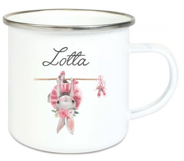 ♥ zauberhafte Tasse Emailletasse Ballerina Häschen sportlich, Boho Name, Wunschname, KITA Kindergarten, Einschulung, Dankeschön, Abschied, Jubiläum, Geschenk, Becher von Lüttentüddel